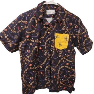 Black With Chain- Pokemon Print Short Sleeve Shirt with Yellow Pocket
